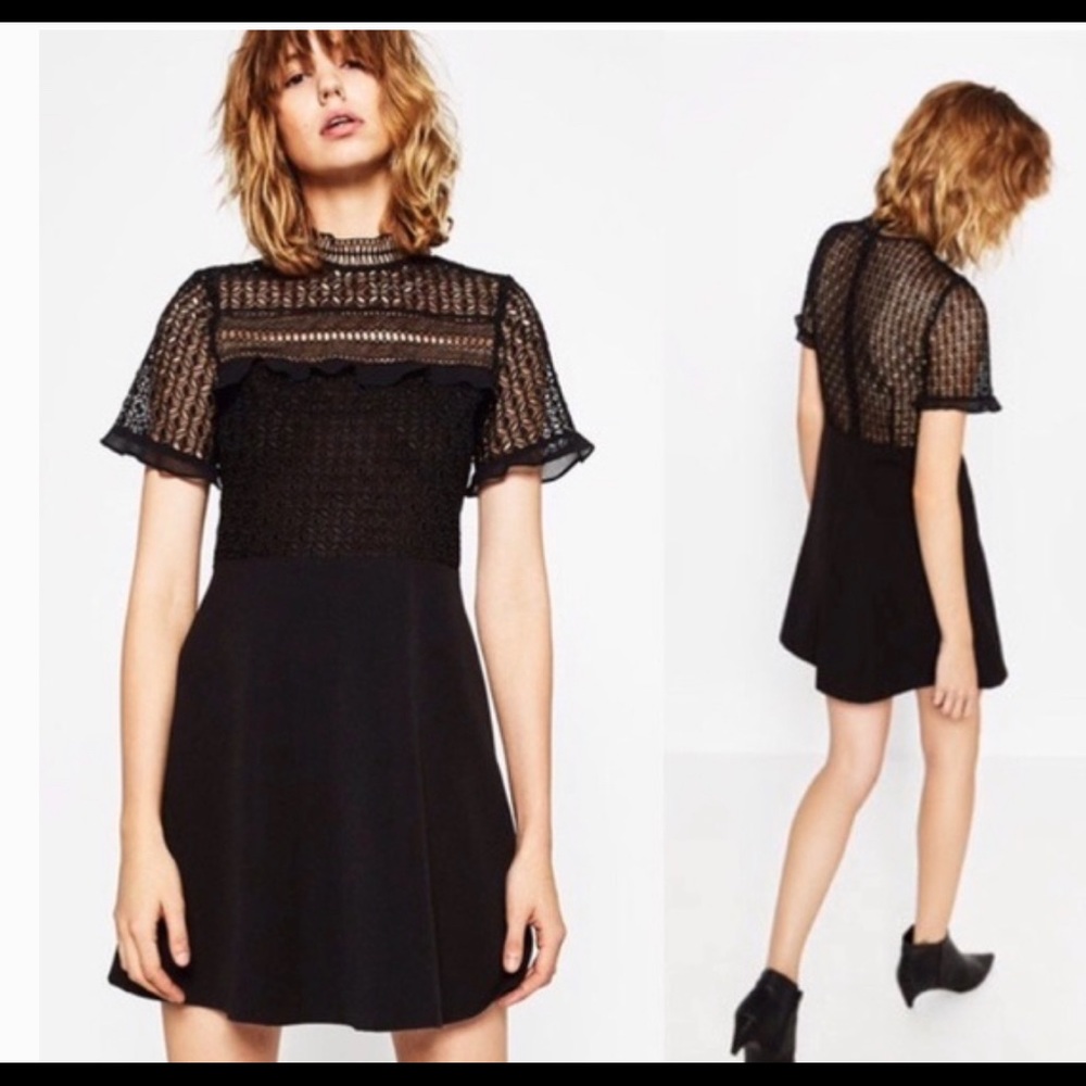 Zara Lace Dress With Short Frilled Sleeves